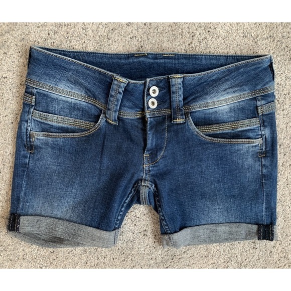 PEPE Jeans London Women's Denim Shorts Cutoffs Cuffed Button fly Stretch Size 29 - Picture 1 of 6